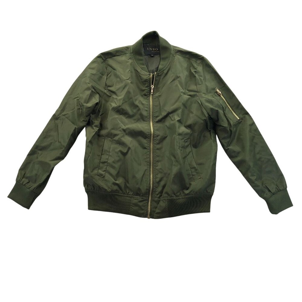 Inso Collection Mens Bomber Jacket Medium Green Full Zip High Neck Casual Travel